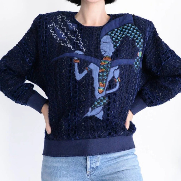 Vintage Season Fashion Navy Knit Crewneck Sweater Size 13 - Picture 2 of 14